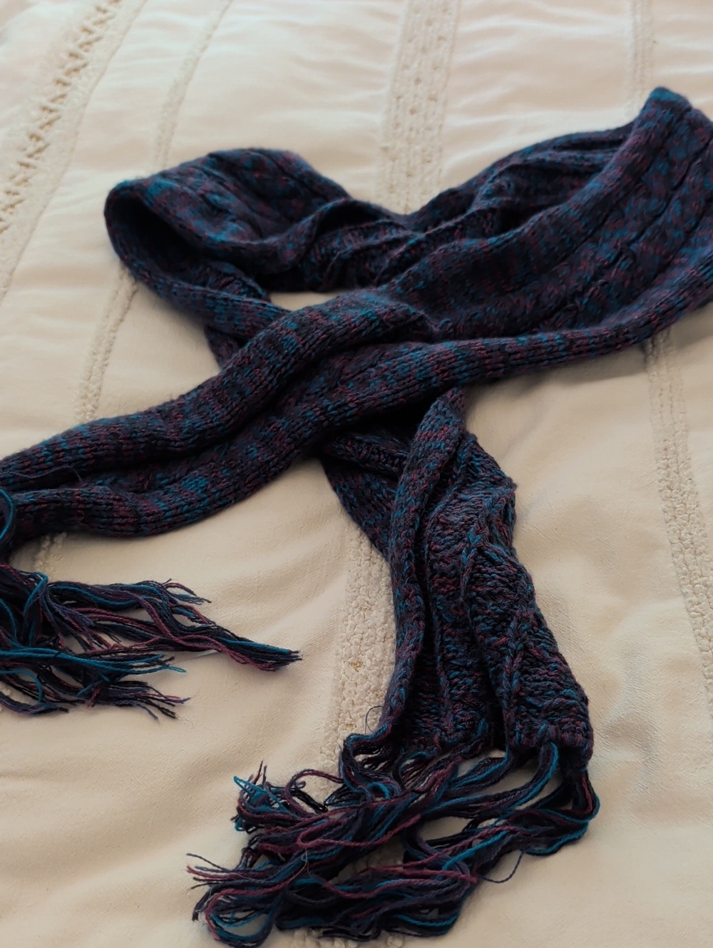 Multi-Tone Blue & Purple Knit Fringe Scarf
